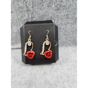 Rose Drop Women Vintage Rhinestone Flowers Dangle Earring